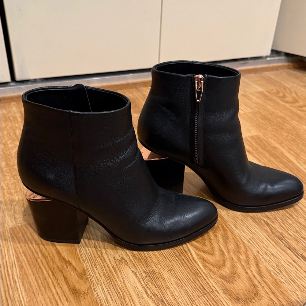 Alexander Wang Gabi Black Ankle Boots with Rose Gold Accents